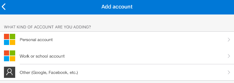 Microsoft Authenticator: Service selection