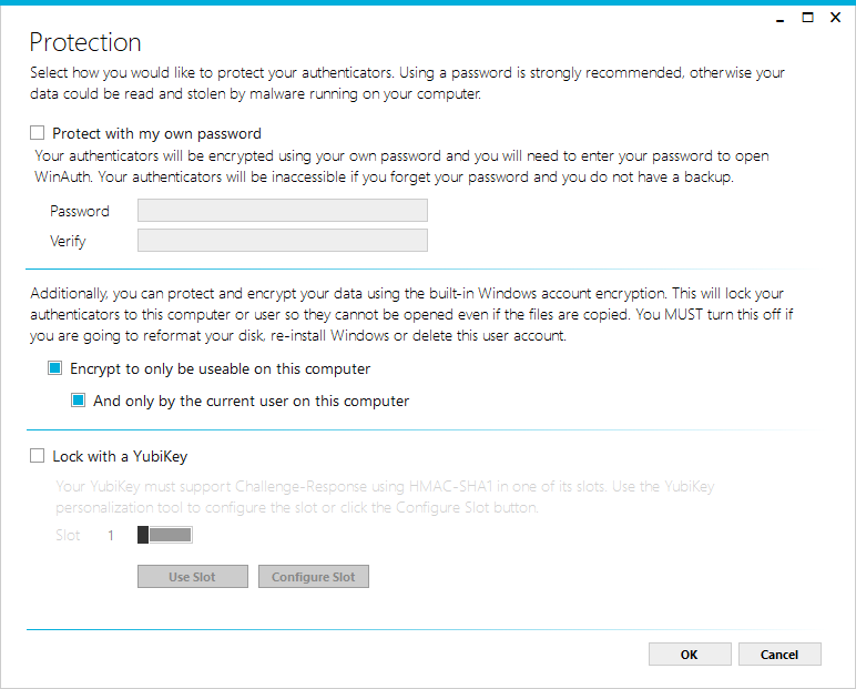 WinAuth 保護の設定